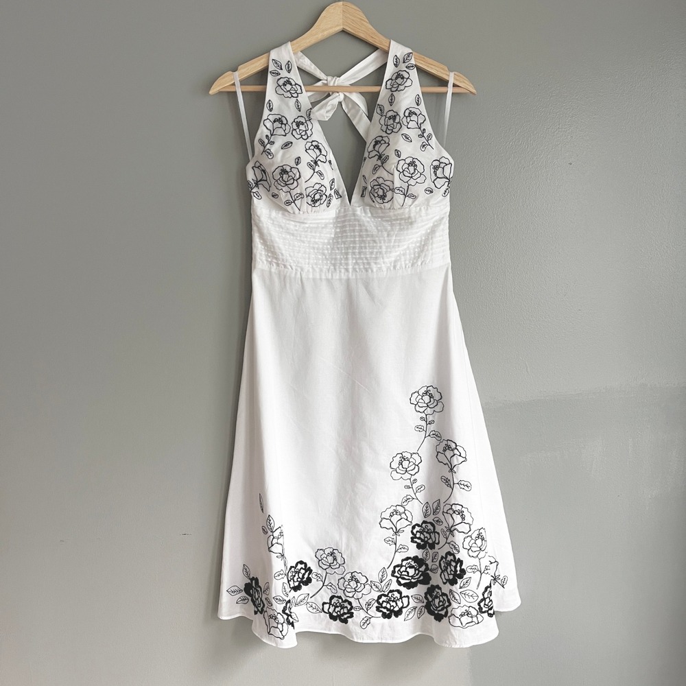 White House Black Market Halter Dress 2 White Floral Cotton Embroidered NWT